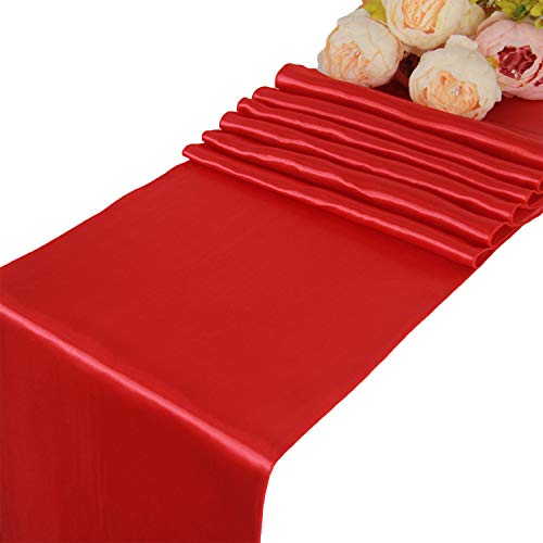 Welmatch Red Satin Table Runners - 5 Pcs Wedding Banquet Party Event Decoration Table Runners (Red, 5) #TOP2