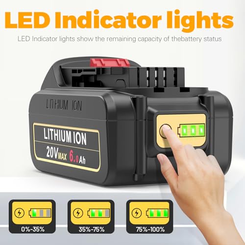 Image of Futurebatt 6.0Ah 20V Max Battery for DEWALT Lithium Battery Replacement for Dewalt 20 Volt Tools DCB206 DCB205 DCB204 DCB203 DCB201 DCB200 DCB181 DCB180 DCD DCF DCG DCS Series (Pack 4)
