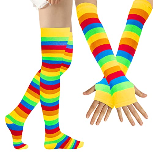 Image of Over Knee Rainbow Thigh High Socks Cosplay Accessories for Women Fashion Wild Long Striped Leg warmers