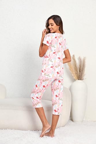Image of PNAEONG Women Pajama Set Sleepwear Tops with Capri Pants Casual and Fun Prints Pajama Sets