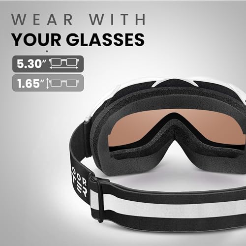 Image of OutdoorMaster OTG Ski Goggles - Over Glasses Ski /Snowboard Goggles for Men, Women & Youth - 100% UV Protection (White Frame + VLT 25% Polarized Brown Lens)