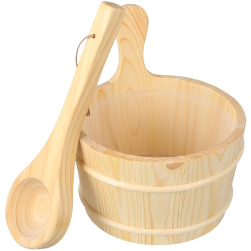 HEALLILY Traditional Wooden Sauna Bucket and Ladle Set, Soli