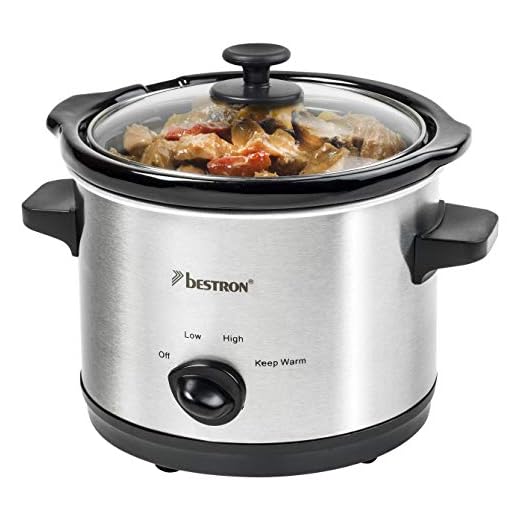 Bestron Slowcooker voor 2 personen, met keramische pan en glazen deksel, 3-traps thermostaat, ideaal voor vele gerechten zoals vlees, soepen en groenten, 1,5 liter, kleur: zilver