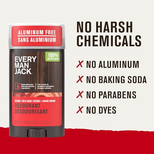 Image of Every Man Jack Cedar + Red Sage Men's Deodorant - Stay Fresh with Aluminum Free Deodorant For all Skin Types - Odor Crushing, Long Lasting, with Naturally Derived Ingredients - 3oz (3-Pack)