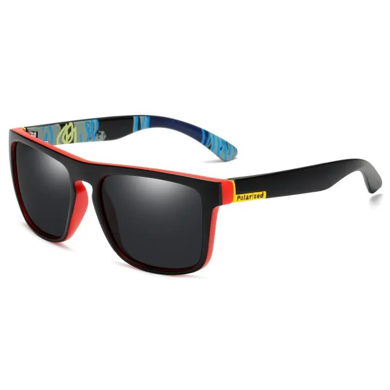 Image of POLARIZED UV400 Wayfarer Square Mirrored Sunglasses for Men Stylish | Rubber Coarted Frame | Metal Hinges | Casual & Sports UV Protected Anti Glare Branded Goggles for Man | Medium