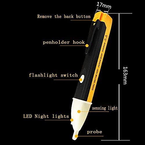 Image of Non-Contact Voltage Tester Pen 90~1000V AC - Electric Voltage Detector with LED Light and Alarm, Safe Power Sensor Tester for Home, Electricians & Professional Use - Yellow