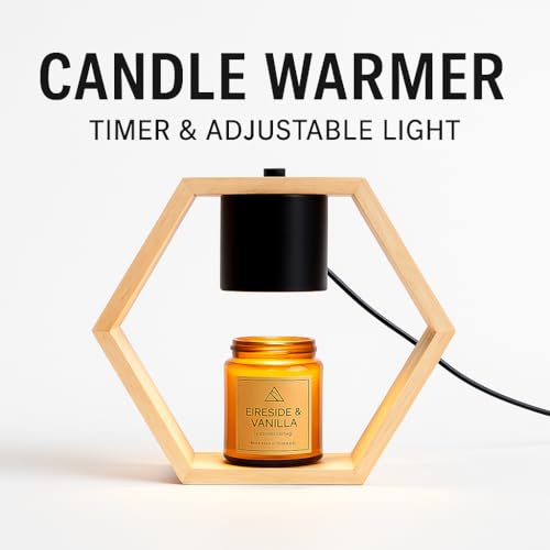 VIVU Candle Warmer Lamp with Timer & Dimmable Light – Wood Base & Iron Frame – Flameless Jar Wax Melter for Home, Office, Bedroom – VIVU Store