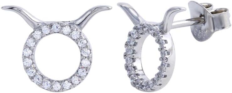 Sterling Silver 925 Platinum Plated 925 Sterling Silver Taurus CZ Zodiac Sign Earrings for women adult jewelry