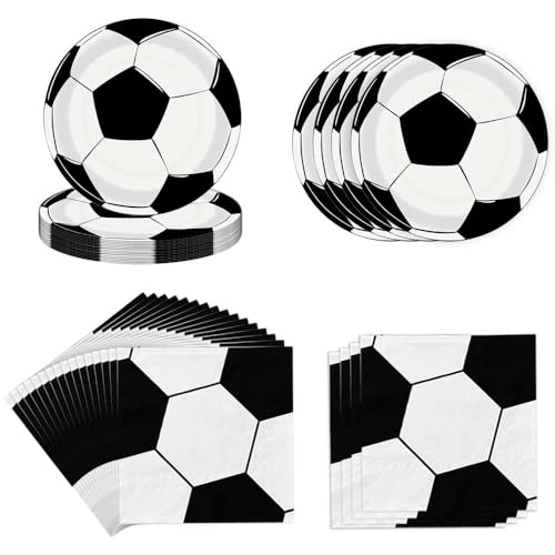 96pcs Soccer Party Supplies Soccer Paper Plates and Napkins Soccer Theme Birthday Tableware Include 48pcs Plates and 48pcs Napkins, Serves 48 Guests