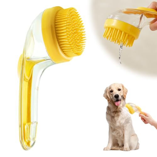 2025 New Pet Bath Brush, Dog Scrubber for Bath Dog Grooming Massage Brush for Long Short Haired Dogs Cats Shower (Yellow)