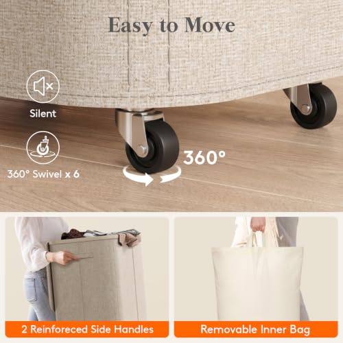 Image of Lifewit 185L Large Laundry Basket with Wheels and Lid, 3 Sections, Beige | Tall Rolling Laundry Hamper with 3 Removable Bags, Collapsible Dirty Clothes Hamper for Bedroom, Bathroom, Laundry Room, Dorm