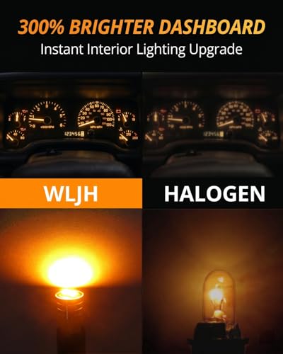 Image of WLJH Yellow PC194 T10 LED Bulb with Twist-Lock Sockets for Dash Gauge | 3030 SMD, 200lm, PC194 PC168 PC195, Map, Dome, Trunk, Door, Vanity Mirror, Glove Box, Cluster Light, 6-Pack