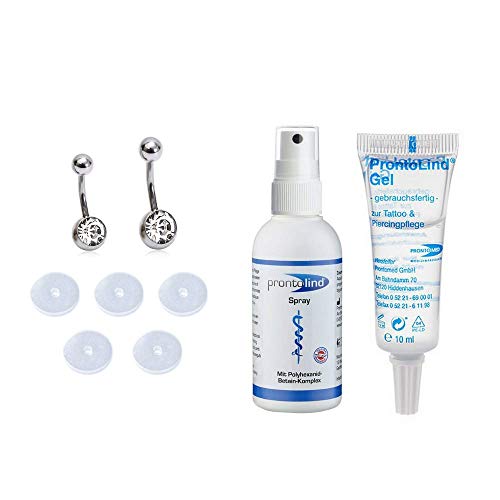 Marc's Piercing Pflege & Anti Wildfleisch SET für entzündete Piercings und gegen Wildfleisch mit PRONTOLIND & Titan Schmuck (Bauchnabel)