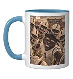 Panther Players Huddle Vintage Cool School College QB Mascot Ceramic Mug, Blue/White, 11oz