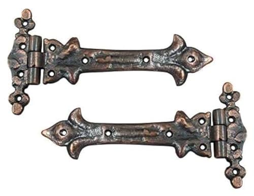Image of Adonai Hardware Adonijah Antique Cast Iron Strap T Hinge (7.9 inch x 2 Pack, Antique Copper) for Barn Doors, Gates, Kitchen Cabinets, Sheds, Wooden Box, Furniture, Cedar Chest and Trunks