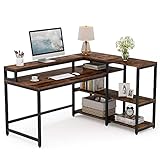 Tribesigns Reversible L Shaped Computer Desk with Storage Shelf, Industrial 55 Inch Corner Desk with Shelves and Monitor Stand, Study Writing Table for Home Office (Rustic Brown)
