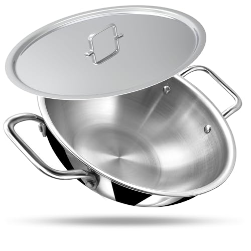 Image of Esspy who understand excellence Triply Stainless Steel Kadai for Cooking, Non Stick Kadai with Lid, Triply Kadhai, Metal Spatula Friendly, Induction & Gas Stove Compatible(26 cm, 3.3 L)
