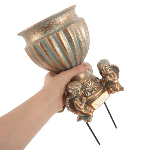 Vase de cimetière design minimaliste en résine et fer doré