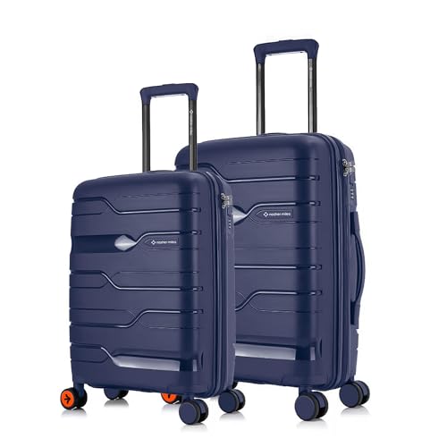 Image of Nasher Miles Paris Hard-Sided Polypropylene Luggage Set of 2 | 55cm & 65cm | 8 Wheels Small & Medium Trolley Bag for Travel | Suitcase (Navy Blue)