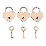 MagiDeal Set of 3 Vintage Heart Shape Padlock with Keys Suitcase Lock - Light Gold M