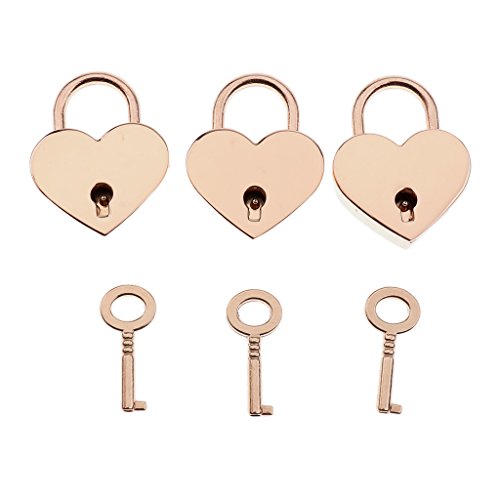Set of 3 Vintage Heart Shape Padlock with Keys Suitcase Lock - Light Gold M