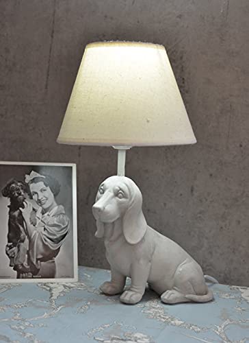 Figürliche Tischlampe (ohne Leuchtmittel) Dackel Lampe im Landhausstil Tischleuchte weiss Polystein cw145 Palazzo Exclusiv