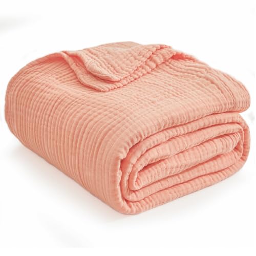 Image of EMME Muslin Blankets for Adults Throw Blanket for Couch Breathable Gauze Soft Lightweight Airy Pink Throw 50 inch x 60 inch