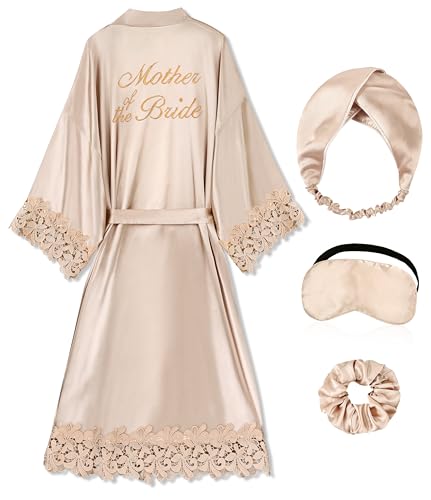 EPLAZA Bride Robe for Wedding Day Lace Trim Long Bridal Kimono Robes with Embroidery Bachelorette Party Getting Ready Outfits (CP-mother of the bride M)