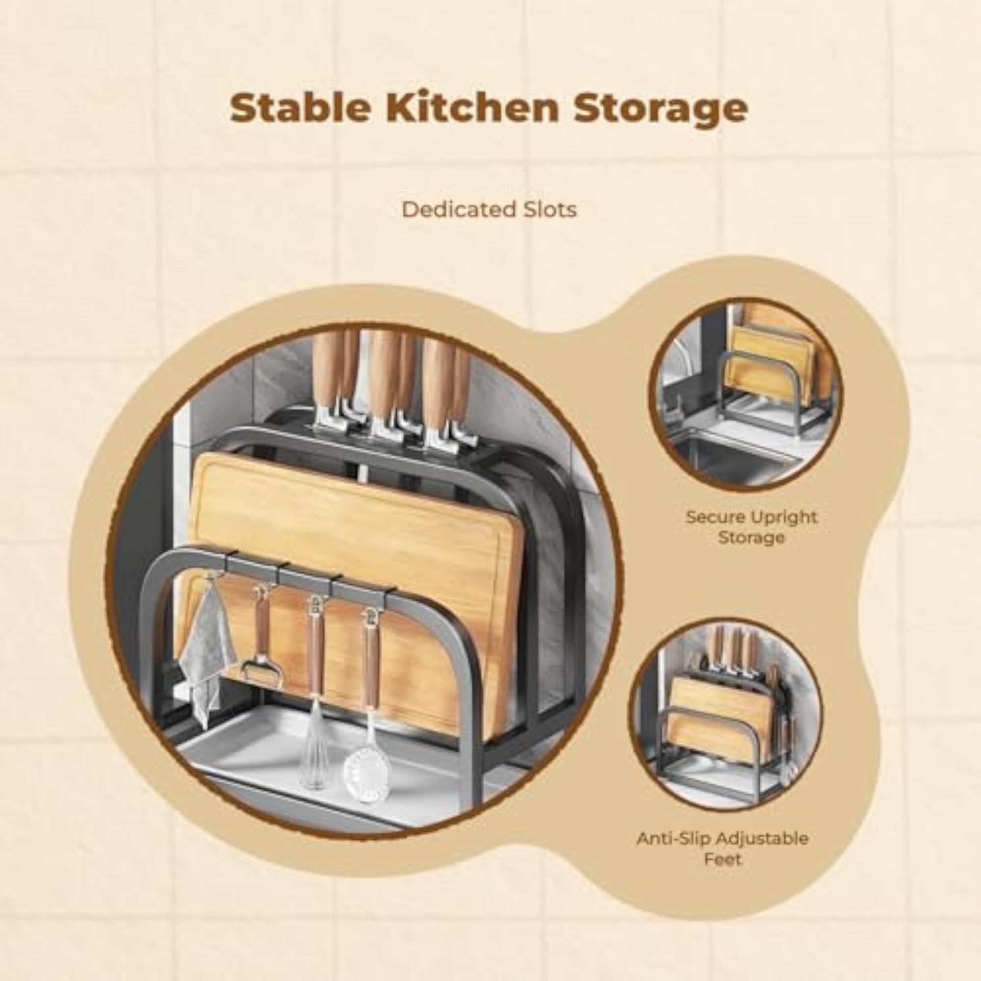 Stainless Steel Kitchen Storage Rack, Multifunctional Organizer