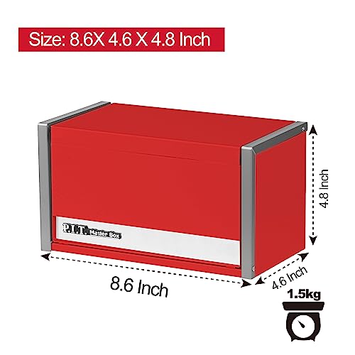 P.i.t. Portable 3 Drawer Steel Tool Box With Magnetic Locking, Red Hand Carry Tool Cases For Tools Storage Micro Top Chest #TOP1
