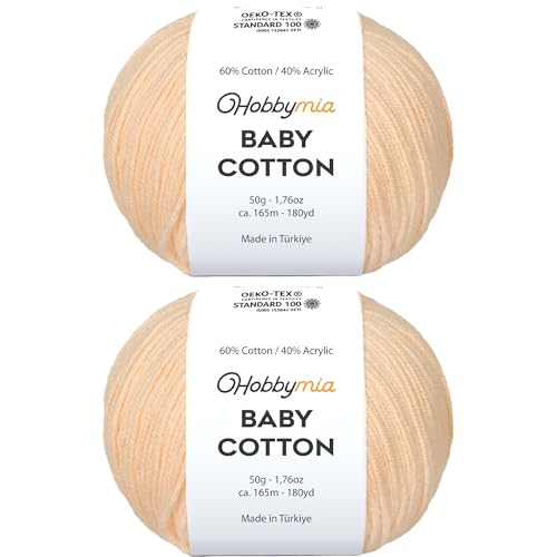Image of Baby Cotton Blend Yarn - Soft Sport Weight Yarn for Crochet & Amigurumi - 50g /180yds - 60% Cotton 40% Acrylic - Ideal for Baby & Knitting Proj.(Dairy Cream, 2 Balls)