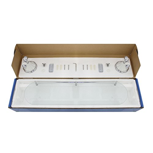 MODONA 20" Frosted Glass Shelf with Pre-Installed Rail - White Porcelain & Polished Chrome - Flora Series - 5 Year Warrantee