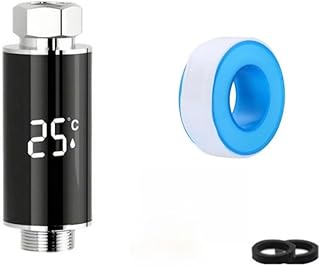 LED-Duschkopf mit Temperaturanzeige, hydroelektrisch betriebenes Badthermostat mit 3-Farb-Sicherheitsalarm, Echtzeit-Monitor von 0–99 °C, G1/2-Schnittstelle, Schwarz