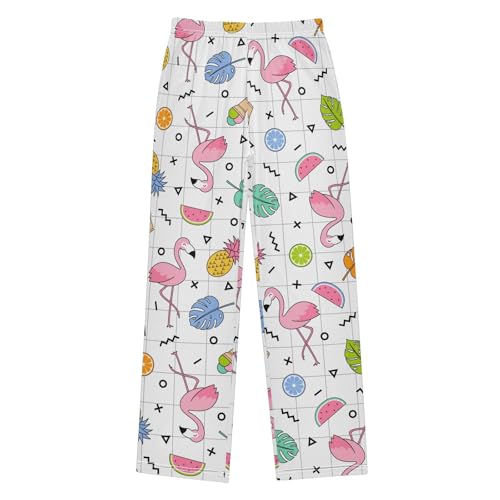 Flamingo Summer Fruits Boys Long Pants Soft Trousers Elastic Waist Kids Lounge Bottoms with Pockets S-XL
