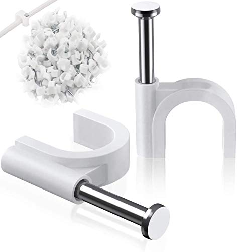 Elezenioc - Round Cable Clips, 100Pcs 6mm Electrical Cable Wall Clip - Nail Clips Cable Management, Steel Nails Tacks Holder for Organizing Electric Wires Cables Line TV (White)