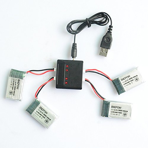Ularma 4Pcs 500mAh 3.7 v Batterie LiPo avec 4 en 1 Chargeur pour SyMa X5SW X5C X5C-1 Drone