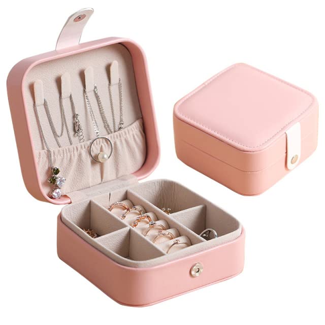 Nuevo joyero de cuero portátil doble simple pendientes anillo joyería ataúd puede contener 68 pendientes-Francia, rosa-D