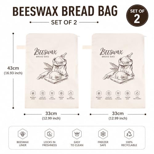 Bolsas para pan de cera de abeja reutilizables de algodón para guardar panadería artesana 2