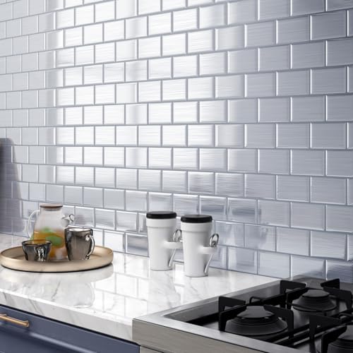 Decotalk Back Splash Stick on Tiles for Kitchen Silver Peel