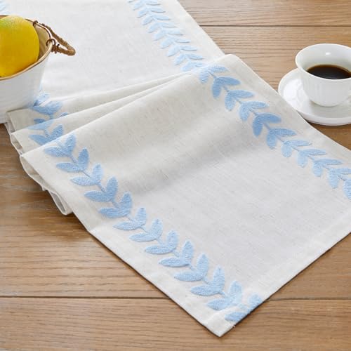 Wracra Embroidered Table Runner Irregular Willow Leaf Table Runners for Dresser Home Dining Table Decor