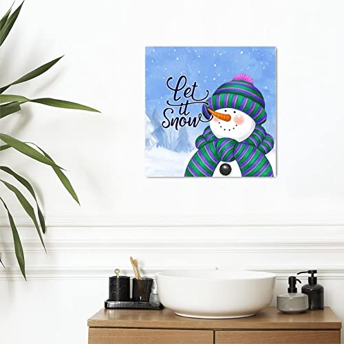 Panneau mural en bois Let It Snow déco 40x40 cm