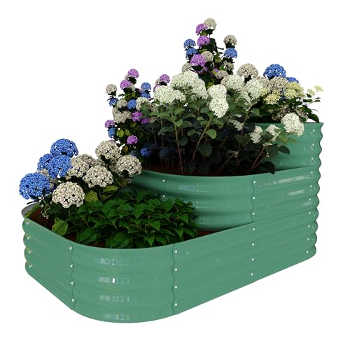 Huerto elevado de acero galvanizado modular de tres niveles para plantas y verduras