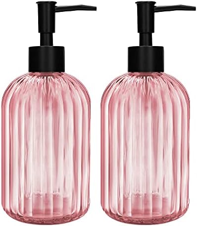 Pack of 2 Glass Soap Dispenser with Black Pump, 400 ml Refillable...