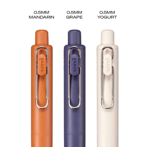 Image of uni one P Retractable Gel Pens, Micro Point (0.5mm), Mandarin, Grape, and Yogurt Barrels, Black Ink, 3 Pack