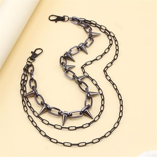 Rivet Layered Pants Chain for Women Men Punk Gothic Silver Spike Jean Belt Trousers Chains Harajuku Street Wallet Pocket Keychains Waist Pocket Cool Stylish Hip Hop Rock Biker Goth Body Accessories Gifts4