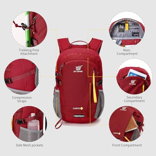 SKYSPER Leicht Wanderrucksack Klein Rucksack mit Rückenbelüftung Trekkingrucksack aus atmungsaktivem 3D Air Mesh Polyester Camping Outdoor Wandern Rucksack