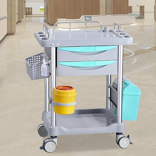 Carrello Portaoggetti Mobile A 2 Livelli con Ruote, Carrello Portaoggetti in ABS per Laboratorio, Clinica, Ospedale, Salone, Ufficio