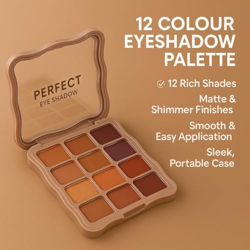 Image of Eyeshadow Palette Nude Tones - Highly Pigmented Eyeshadow Brown Tones Neutral Nude Tones Shimmer & Matt Eye Shadow, 12 Shades Brown Eye Shadow Waterproof Vegan Makeup for Smoky Eyes