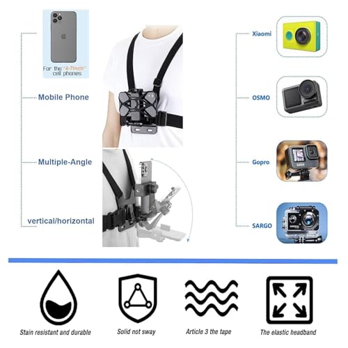 OctinPris Chest Strap Head Strap Backpack Holder Helmet Chin Mount Set with Extension Arm, Adjustable Action Camera Cam Accessory Kit for Cellphones Gopro Hero Series Insta360 GeekPro SJCAM Osmo etc