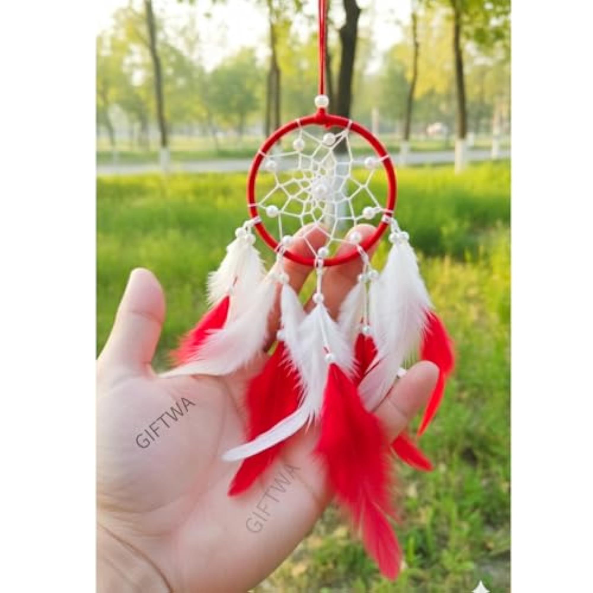 Dream Catcher White & Red Feathers Decorative Wall Hanging Gift